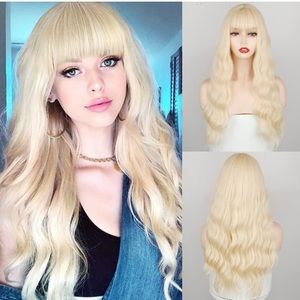 Sheer Blonde Long Wavy With Bangs Wig